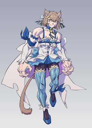 動漫貓娘穿著藍白服裝，有蓬鬆的尾巴和耳朵 — Galaxy Z TriFold 壁紙