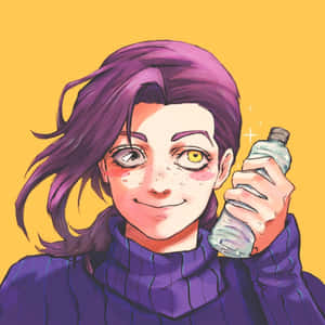 紫色頭髮和異色瞳的動漫女孩拿著一個水樽。 — Dorohedoro 壁紙