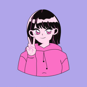 動漫女孩穿著粉紅色連帽衫，開心地比出和平手勢。 — 可愛動漫女仔 壁紙
