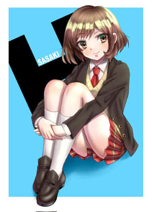 穿著校服的動漫女學生交叉雙腿坐在黑色背景前，名字是Sasaki。 — 火影忍者 佐助 GIF 壁紙