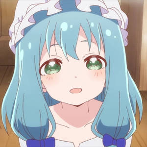 藍髮綠眼的動畫女僕女孩看起來很驚訝。 — 可愛動漫女仔 壁紙