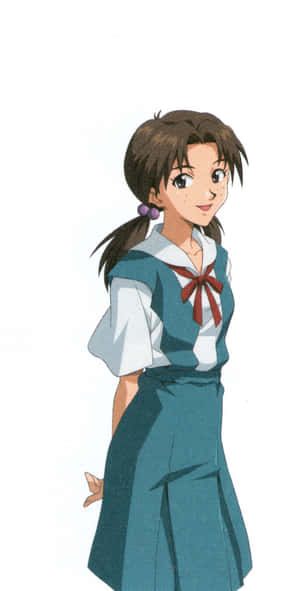 動畫女孩穿校服微笑，戴紫色髮飾。 — Pixel Fold 壁紙