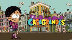 卡通女孩在The Casagrandes建築前，背景色彩繽紛的城市。 — 火影忍者海報 壁紙