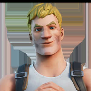 一個微笑的卡通男人，金髮，穿著白色背心和背包帶。 — Fortnite 造型 壁紙