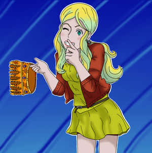 金髮動漫女孩拿著裝飾刷並咬著手指。 — Galaxy Z Flip7 FE 壁紙
