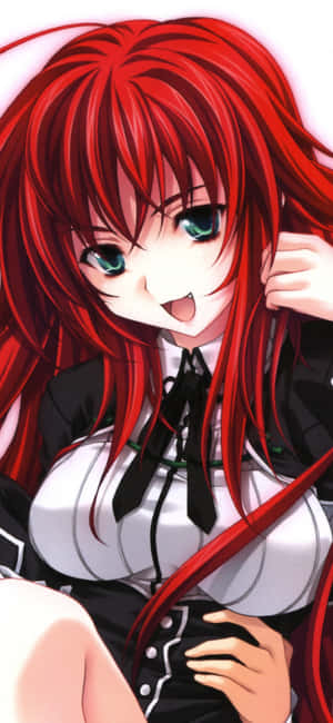 動漫女孩，紅髮綠眼，穿著校服微笑。 — POCO C 壁紙