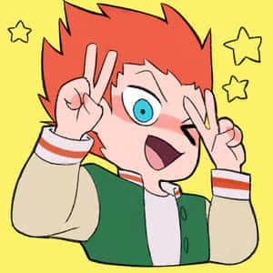 紅髮藍眼的動漫男孩用雙手比出和平手勢。 — 崔宇植 GIF 壁紙