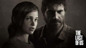 來自《The Last of Us》的緊張單色生存場景中，一位年輕女孩和一位鬍鬚男子。 — 最後生還者 壁紙