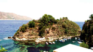 沿海島嶼，船隻停泊在清澈的藍色海水和綠色植被中。 — 意大利卡普里 壁紙