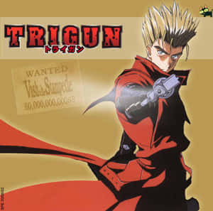 動畫角色 Vash the Stampede 舉起手槍瞄準，背景有一張通緝海報。 — 猶他爵士 壁紙