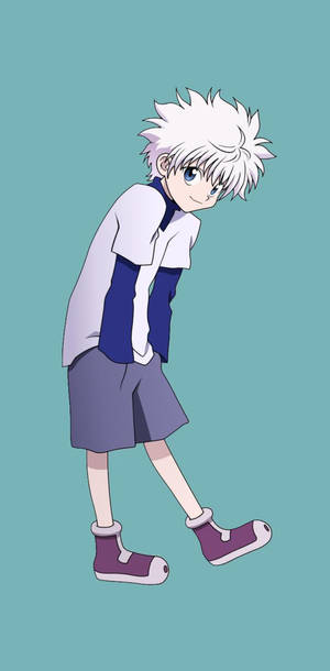 白髮藍眼的動漫角色穿著休閒服行走。 — 動漫男孩 壁紙