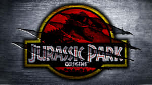 Jurassic Park Origins 標誌，金屬紋理上有爪痕。 — 侏羅紀公園 壁紙