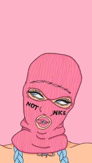 戴粉紅色巴拉克拉瓦帽的人物，帶有「NOT NICE」文字和藍色辮子。 — 美學 壁紙