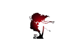 一個黑暗動漫風格的惡魔剪影，擁有紅髮和角。 — 日本武士 壁紙