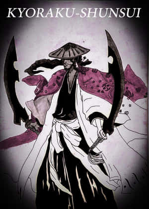 動漫角色京樂春水穿著傳統服飾，手持兩把大型彎曲劍。 — 武士 壁紙