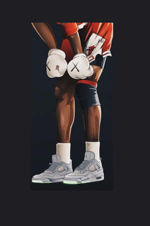 動漫拳擊手穿著紅白裝備，在黑暗背景中穿著發光運動鞋。 — Air Jordan GIF 壁紙