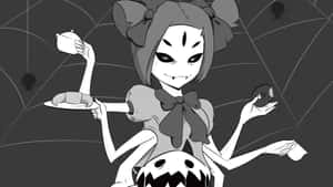 動漫蜘蛛女孩在陰森的蜘蛛網環境中提供茶和餅乾。 — 鬼滅之刃面具 壁紙