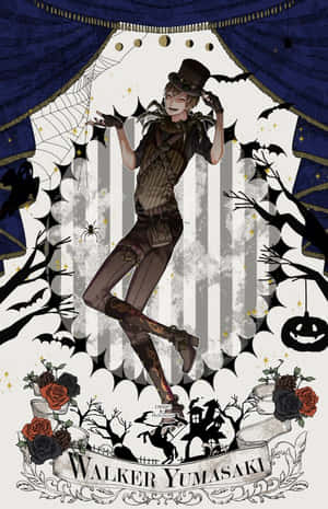 穿著萬聖節服裝的動漫角色與蝙蝠和玫瑰跳舞。 — 保羅·獲加 壁紙