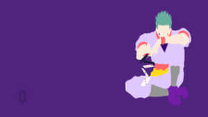 綠色頭髮的動漫角色向紫色背景投擲撲克牌 — Hisoka GIF 壁紙