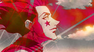 臉頰上有星星的動漫角色仰望日落天空。 — Hisoka GIF 壁紙