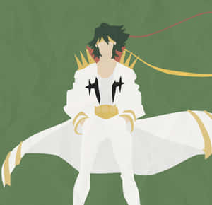 動漫角色身穿白色長袍，金色飾邊和皇冠，綠色背景 — 武士Champloo 壁紙