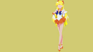 動漫風格的水手女孩，金髮紅蝴蝶結，穿著橙色和白色制服。 — 美少女戰士 壁紙