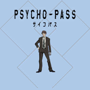 動漫角色穿著西裝在 Psycho-Pass 標題下，藍色背景上有幾何線條