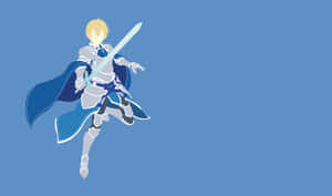 動畫騎士身穿銀色盔甲和藍色披風，手持發光劍在藍色背景上躍進。 — 刀劍神域 GIF 壁紙