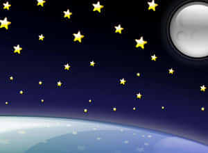 彎曲行星地平線上的月亮和星星的夜空。 — 星星 壁紙