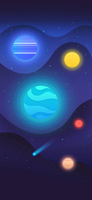 深藍色宇宙場景中發光的行星和星星。 — 藝術 壁紙