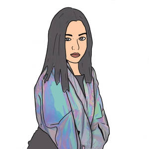 一位深色頭髮的女性穿著閃閃發光的彩虹色外套。 — 藝術 壁紙