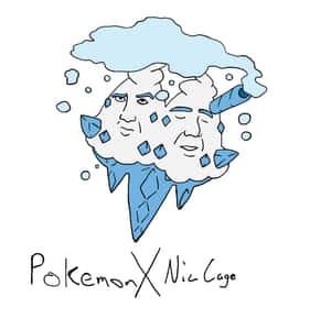 藍色冰系寶可夢，有兩個臉孔和冰柱，標示為 Pokemon X Nic Cage。 — 可愛寵物小精靈 壁紙
