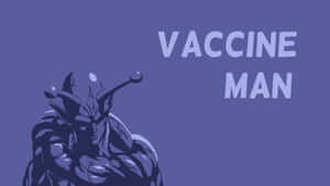 一個深藍色插圖人物，標有 Vaccine Man，背景為紫色。 — 簡單 壁紙