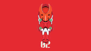 紅白機械頭部，綠色眼睛，紅色背景，帶有「02」文字。 — 動漫打鬥 壁紙