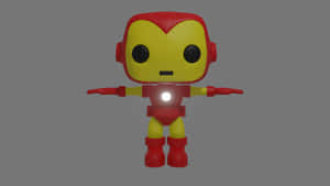 紅色和黃色鐵甲奇俠Funko Pop人偶，帶有發光的胸部燈光。 — 洛克人 壁紙