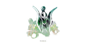一個綠色外星人的抽象水彩插圖，有著大眼睛和類似翅膀的肢體。 — Apex 英雄 壁紙