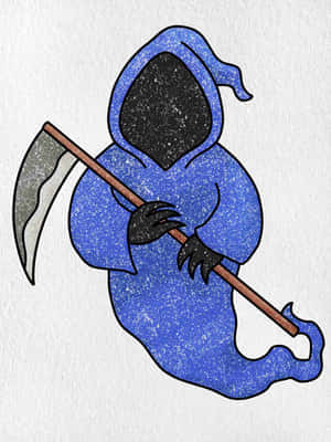 藍色閃亮死神，黑色手和帽子，手持鐮刀。 — iPad 第9代 壁紙