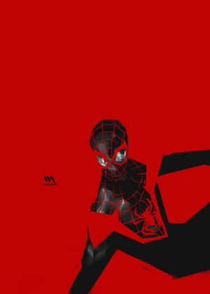蜘蛛俠穿著黑色和紅色的幾何戰衣，背景為紅色 — Miles Morales 動漫 壁紙