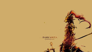 Dark Souls 戰士身穿金色盔甲，紅髮，在米色背景前手持劍。 — 龍 壁紙