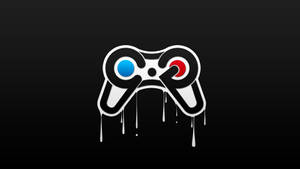一個滴落的遊戲控制器，帶有藍色和紅色的眼睛，在深色背景上。 — PlayStation GIF 壁紙