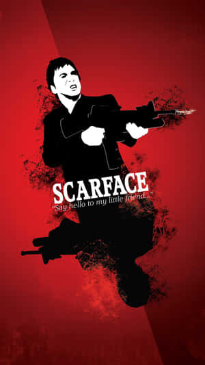 Scarface電影海報，角色拿著步槍和引言。 — 疤面煞星 GIF 壁紙