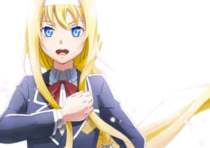 穿著校服的動漫女孩，表情驚訝，金色頭髮飄逸。 — 刀劍神域 GIF 壁紙