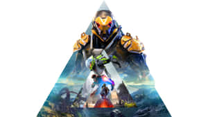 一個巨大的裝甲機器人站在山峰上，俯瞰著發光的熔岩景觀。 — Xbox GIF 壁紙
