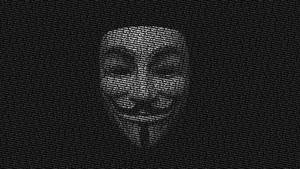 一個由發光程式碼在黑暗螢幕上形成的蓋伊·福克斯面具。 — 鬼滅之刃面具 壁紙