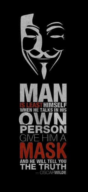 白色 Guy Fawkes 面具，帶有 Oscar Wilde 關於真相與面具的語錄，置於黑色背景上。 — Oppo 壁紙