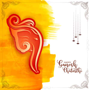 象神節插圖，掛著油燈和「Happy Ganesh Chaturthi」文字。 — iPad Air 11 壁紙