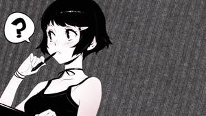 穿黑色上衣的動漫女孩帶著問號對話氣泡思考 — 動漫女孩 壁紙