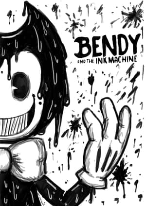 Bendy 卡通角色揮手，頭髮滴下墨水，周圍有墨水飛濺。 — 玩具總動員 壁紙