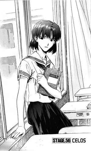 穿著校服的動漫女孩在教室裡拿著筆記本。 — 新世紀福音戰士 壁紙