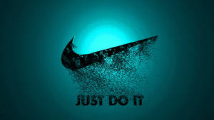Nike勾勾碎裂成粒子，在青綠色背景上帶有'JUST DO IT'文字。 — 型格 Nike 壁紙